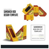 Box packaging die cut template design. Vector Brown Blank Cardboard Triangle Take Away Box Packaging For Sandwich, Food, Gift, Other Products with Plastic Window Mock up Close up