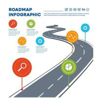 Road map timeline infographic template with pointer designed for city background milestones modern diagram technological process digital marketing data presentation graph vector illustration