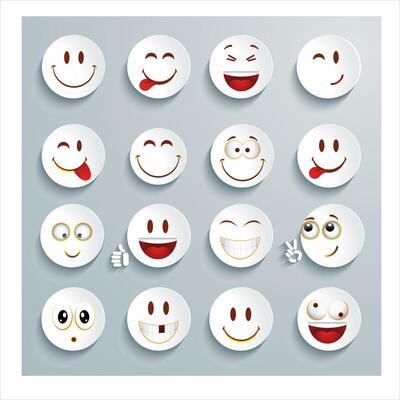 high quality vector round yellow cartoon embossed emoticons social media comments Reaction chat comments icon templates face tears smile hug love like Lol laugh emoji character messages