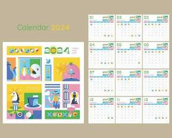 2024 Calendar - illustration. Template. Mock up week starts on Sunday. calendar 2024. new year 2024 vector