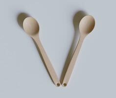 Spoon or flatware with a wood texture rendering 3D photo