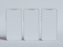 Clay phone white background and smarphone color touch screen rendering 3D photo