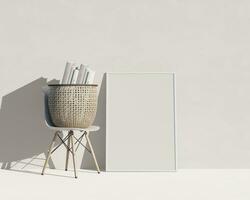 Realistic frame and chair with realistic wall textures and floor photo