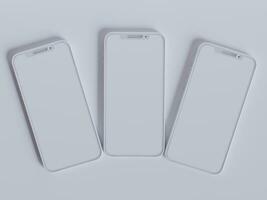 Clay phone white background and smarphone color touch screen rendering 3D photo