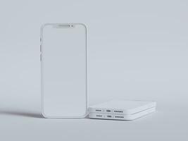 Clay phone white background and smarphone color touch screen rendering 3D photo