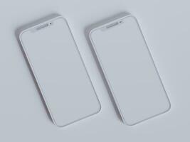 Clay phone white background and smarphone color touch screen rendering 3D photo