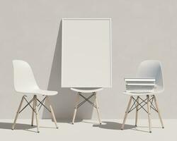 Realistic frame and chair with realistic wall textures and floor photo