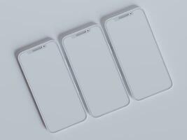 Clay phone white background and smarphone color touch screen rendering 3D photo