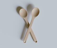 Spoon or flatware with a wood texture rendering 3D photo