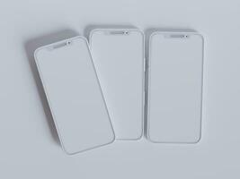 Clay phone white background and smarphone color touch screen rendering 3D photo