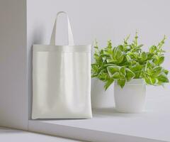 Tote bag white color and realistic texture rendering 3D photo