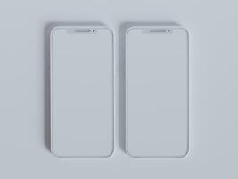 Clay phone white background and smarphone color touch screen rendering 3D photo