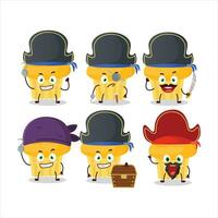 dibujos animados personaje de queso mollete con varios piratas emoticones vector