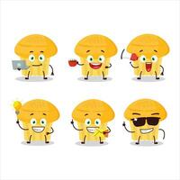 Cheese muffin cartoon character with various types of business emoticons vector