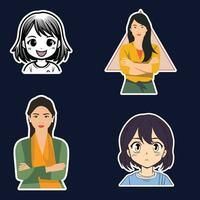 Sticker of Four girl isolated on black background vector