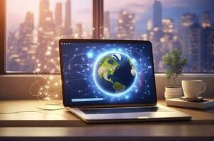 Ai generative International internet day illustration, internet banner, background with copy space text photo