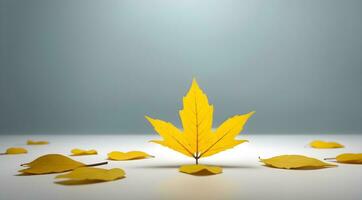 ai generativo amarillo otoño hoja fondo, estacional bandera con Copiar espacio texto, modelo foto