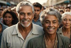 ai generativo retrato de diversidad personas fondo, mundo sonrisa día bandera con Copiar espacio texto foto