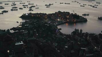 Seaside port with residental houses around, in Taizhou, Zhejiang. video