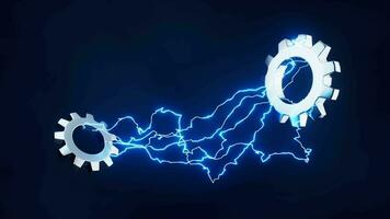 Loop animation of gears with lightning effect, 3d rendering. video