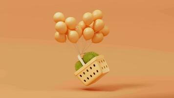 Loop animation of durian with shopping basket, 3d rendering. video