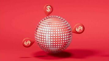 digital datos esfera con dinero marca, 3d representación. video