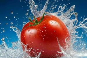 Water splash on tomato. AI Generative Pro Photo