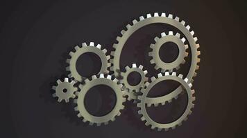 Rotation of mechanical gears, metallic parts, 3d rendering. video