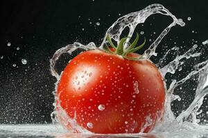 Water splash on tomato. AI Generative Pro Photo