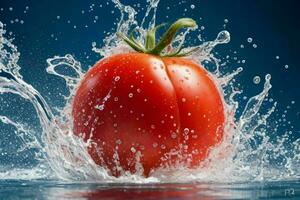 Water splash on tomato. AI Generative Pro Photo
