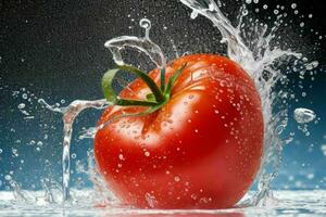 Water splash on tomato. AI Generative Pro Photo