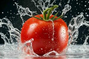 Water splash on tomato. AI Generative Pro Photo