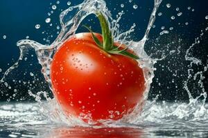 Water splash on tomato. AI Generative Pro Photo