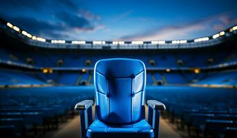 Blue empty seats in a stadium. AI generated photo