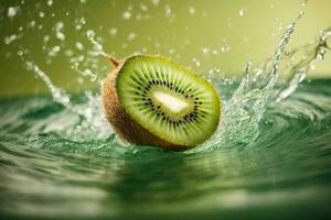 Water splashes on kiwi. AI Generative Pro Photo