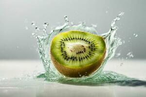 Water splashes on kiwi. AI Generative Pro Photo