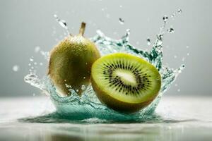 Water splashes on kiwi. AI Generative Pro Photo