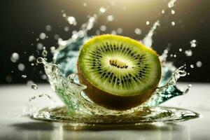 Water splashes on kiwi. AI Generative Pro Photo