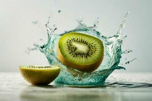 Water splashes on kiwi. AI Generative Pro Photo