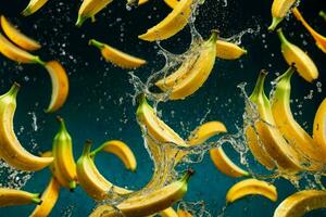 Fresco plátano en agua chapoteo. ai generativo Pro foto