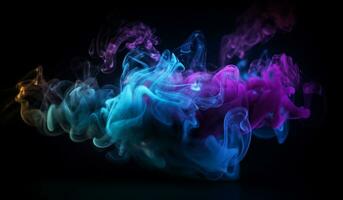 Neon multicolored smoke on black background. ai generated photo