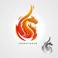 a dragon logo with flames and flames vector