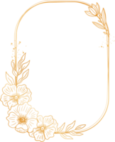 oro redondo floral marco con mano dibujado flores y hojas png