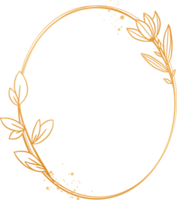oro oval floral marco con mano dibujado flores y hojas png