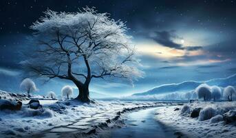 Winter landscape with snow. AI generated photo