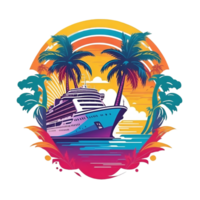 Yacht ship illustration in retro pop color design, perfect for club logo and summer t shirt design.Generative AI png