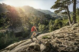 Female hiker during hike, Albertacce, Haute-Corse, Corsica, France photo