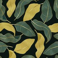 Floral seamless pattern with leaves. gold outline tropical background vector