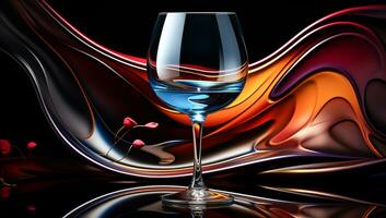 Glossy glass of wine on abstract background. AI generated photo