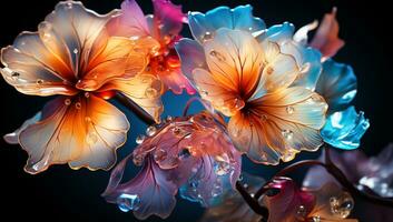 ilustración de brillante ligero naranja y azul transparente flores ai generado foto